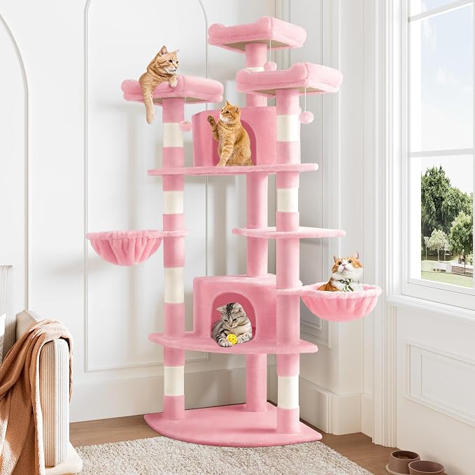 Allewie 73in Fan-Shaped Space-Saving Corner Cat Tower/Multi-Level Tall Cat Tree by Allewie