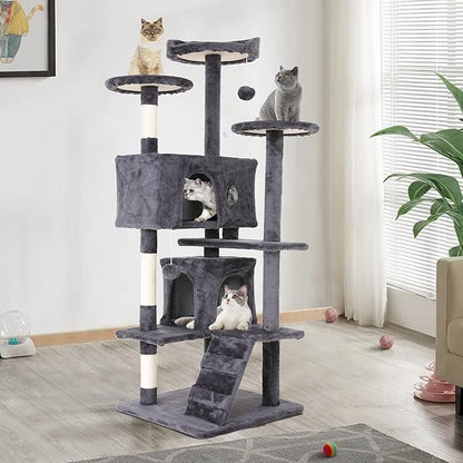 Heavy Duty Cat Tree Tower, Cat Condo, Hanging Ball, Light Grey by BORGEBY