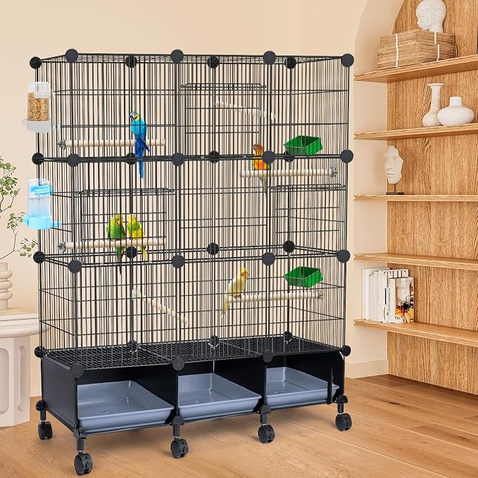 Encrypted Bird Cage, with Wooden Perches, Metal Parakeet Cage with Slide-Out - Image 6