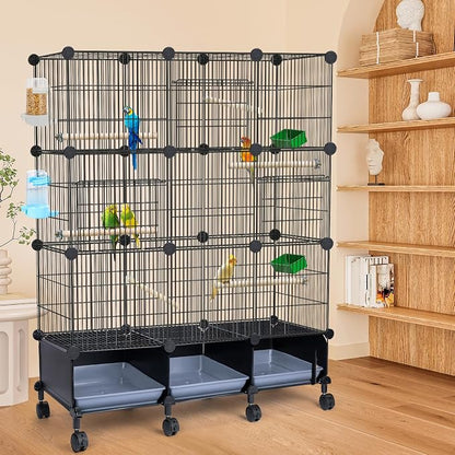 Encrypted Bird Cage, with Wooden Perches, Metal Parakeet Cage with Slide-Out - Image 6
