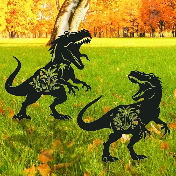Dinosaur Metal Garden Stakes Yard Decor, Lawn Ornaments by RNGMSI