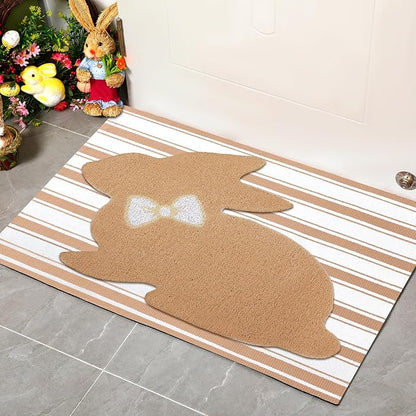 Tinideya 2 Pcs Bunny Door Mat Rabbit Welcome Non Slip Coir Mats Brown and White - Image 4