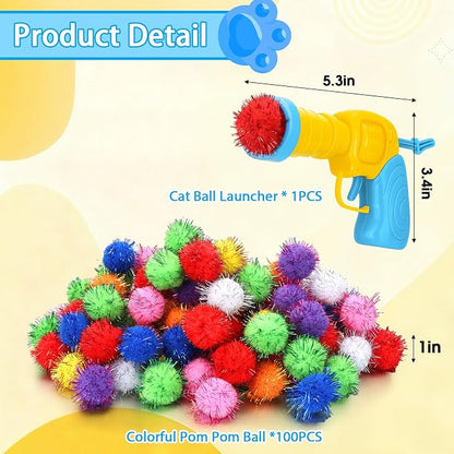Mity rain 101PCS Cat Ball Launchers & Pom Pom Balls Interactive Cat Toy Set – - Image 6