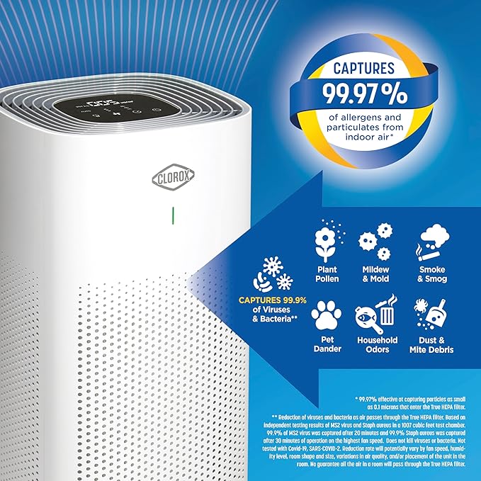 Clorox HEPA Air Purifiers for Home, True HEPA Filter, XL Rooms Up to 2 - Image 2