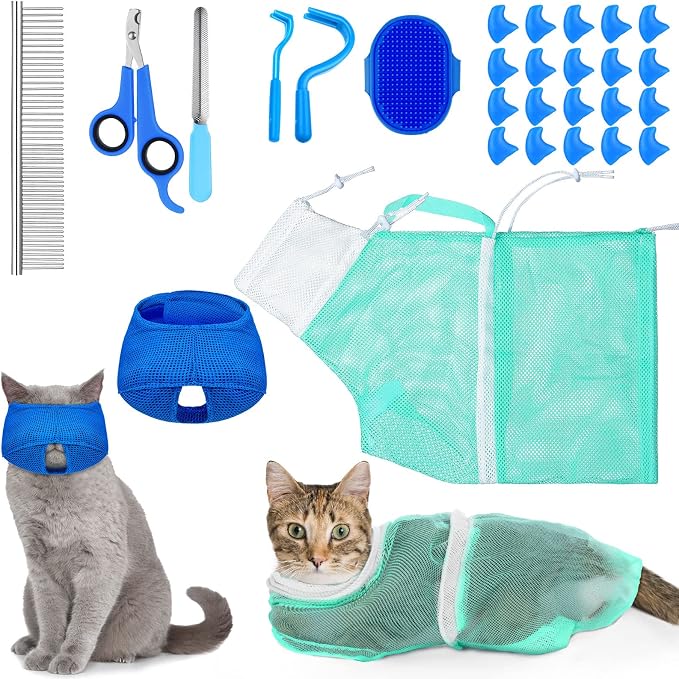 9 Pcs Cat Bathing Bag Set Cat Shower Bag Anti Bite and Scratch by Kritkin