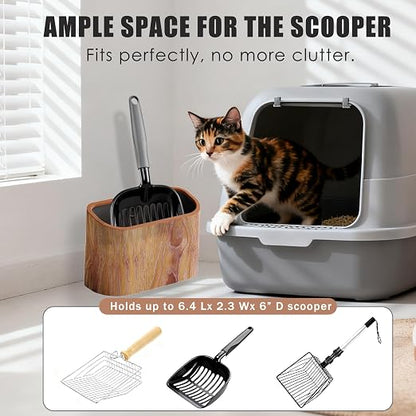 Cat Litter Scoop Holder – Wood-Grain Dual-Open Scoop Caddy - Image 2