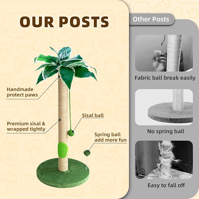 Fantasreen Cat Scratching Post 33'' Cat Scratcher Tall Scratching Posts - Image 2