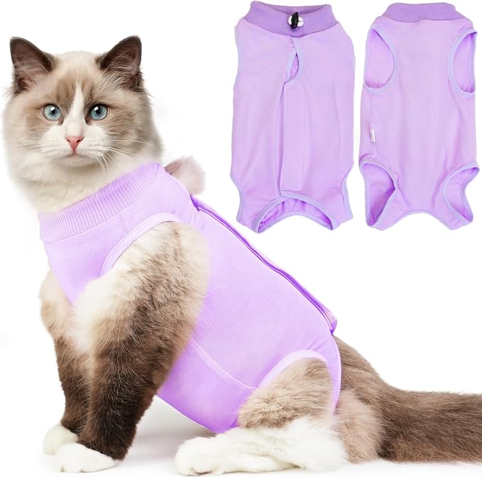Cat Recovery Suit for Spay Abdominal Wound, Breathable Kitten Onesie for Cats by Hpetppy