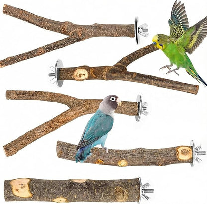 5PCS Natural Wood Bird Perch Set by Unknown