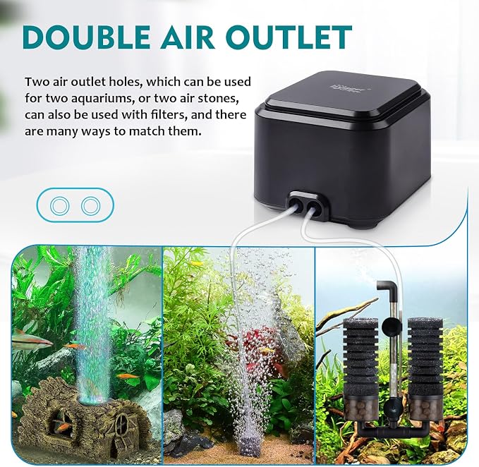 hygger Quiet <30dB Aquarium Air Pump, Adjustable Low Decibel Oxygen Fish Tank - Image 4