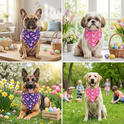 ADOGGYGO Easter Dog Bandana 2 Pack, Bunny Carrot Print Triangle Pet Scarf - Image 2