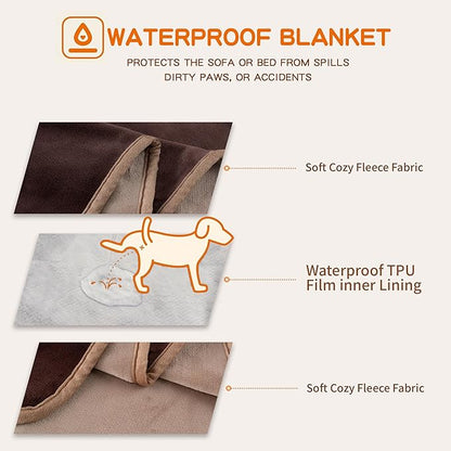 Waterproof Dog Blankets Brown Pet Blanket 60"x80", Soft Fluffy Sofa Car Bed - Image 4