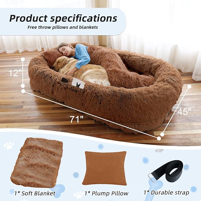 Human Dog Bed, Washable Faux Fur Pet Bed - Image 5