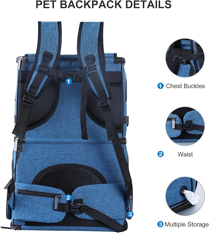 Double Cat Carrier for 2 Cats, Dog Backpack Carrier for Medium Dogs, Double - Image 6