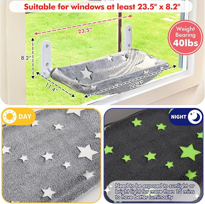 2PC Cat Window Perch, Glow in The Dark Cordless Foldable Pet Hammock Bed - Image 4