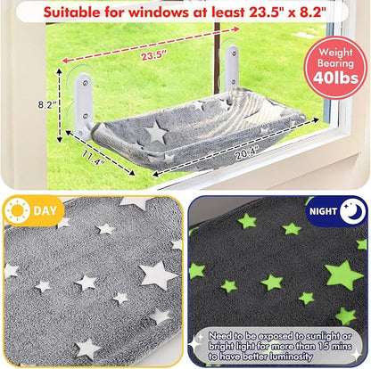 2PC Cat Window Perch, Glow in The Dark Cordless Foldable Pet Hammock Bed - Image 4