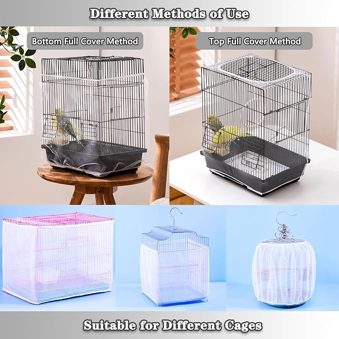 Bird Cage Seed Catcher, Bird Cage Net Cover Adjustable Bird Cage Netting Seed - Image 5