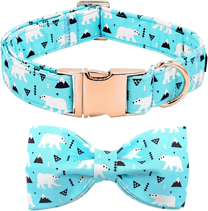 Dog Collar, Bow Collar Blue Bear Pattern Pet Collar Cute Bow Tie Soft Girl Boy by BoboRainbow