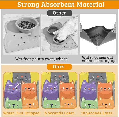 Cute Colorful Cats Dog Food Mat, Absorbent Pet Feeding Mat - Image 3