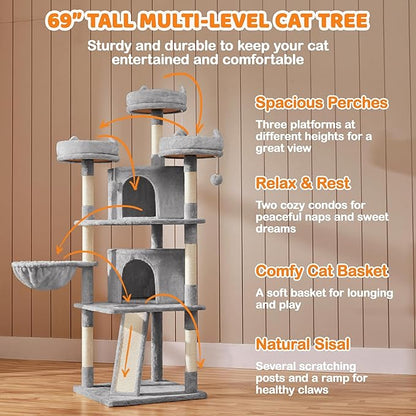 Yaheetech 68.5in Cat Tree for Large Cats, Large Condo, Stable Pet Play House - Image 3