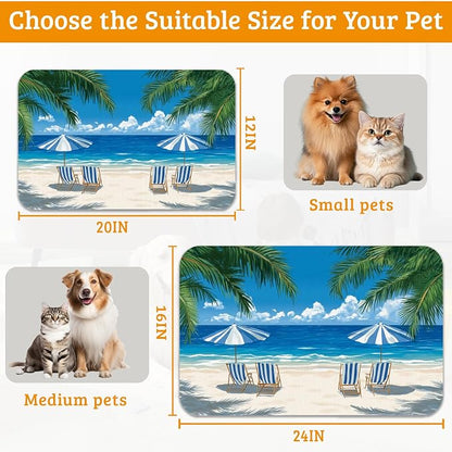 Pet Feeding Mat, Sea Beach Absorbent Dog Cat Food Mat Palm Tree Dog Mat - Image 6