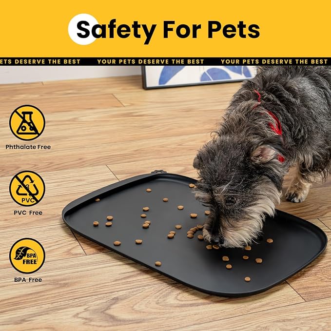 Silicone Dog Food Mat with Side Pocket & Hook Hole, Soft Raised Edges, Easy - Image 6