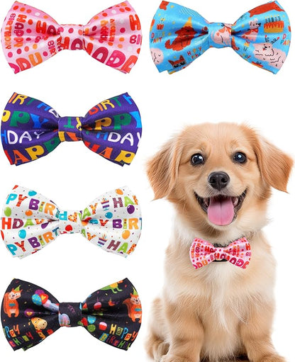 PET SHOW 5 Pack Happy Birthday Small Dog Bow Ties Sliding Collar Attachment by PETSHOW
