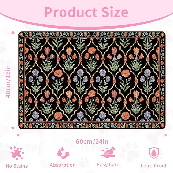 Pet Feeding Mat 24 x 16 Inch, Waterproof Non Slip Rubber Bowl Pad Mat - Image 2