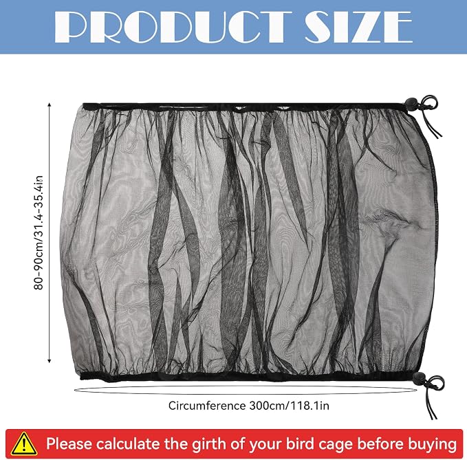 Large Bird Cage Seed Catcher 31 x 118 inches Adjustable Bird Cage Net Cover - Image 2