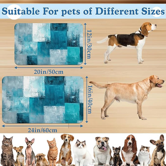 Blue Teal Dog Cat Food Mat–Christmas Stocking Absorbent Waterproof Placemat - Image 2