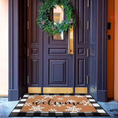 Tinideya 2 Pcs Winter Door Mat Outdoor Snowflake Welcome Mats - Image 6