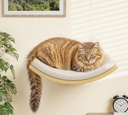 Wood Cat Wall Shelf with Soft Foam Cushion, Curved Cats Wall Bed by PELUOMOZ