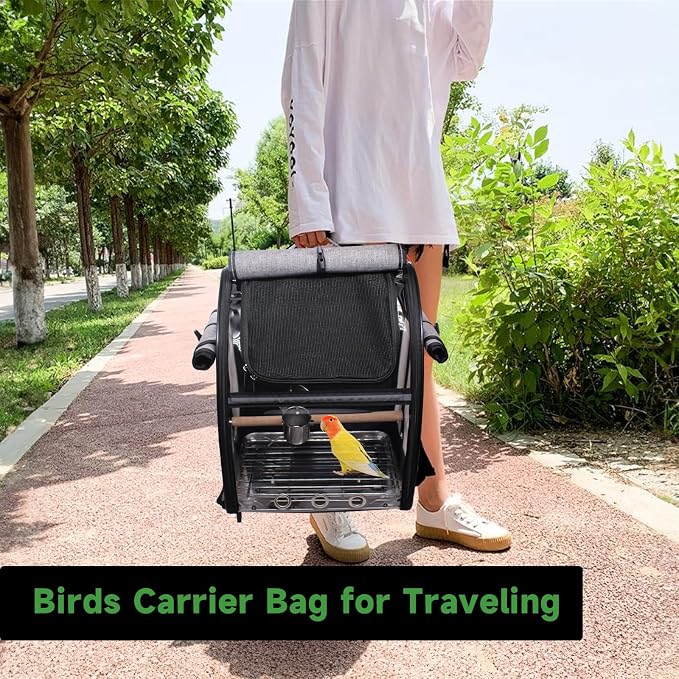 Bird Carrier Bag with Perch, Bird Travel Carrier Backpack with Stainless Steel - Image 5