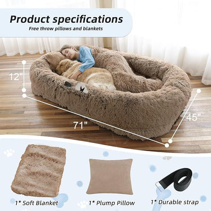 Human Dog Bed, Large Dog Beds for Humans Size Fits You and Pets, Washable Faux - Image 5