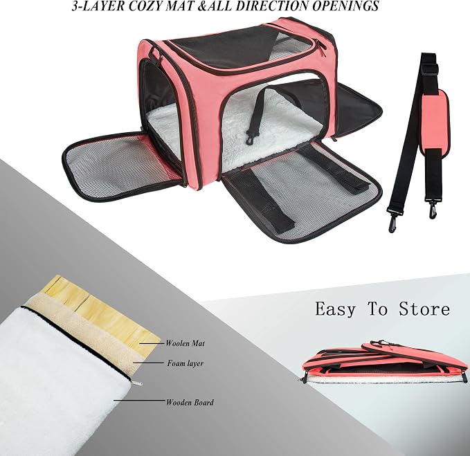 Soft Sided Carrier for Small Medium Cats Dogs, Removable Pad Collapsible Travel - Image 2