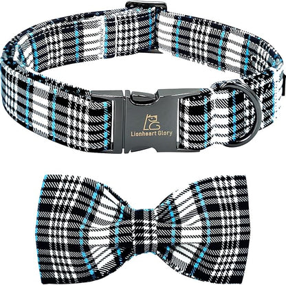 Lionheart glory Dog Bow Collar Blue and Black Plaid Dog Collar by LionheartGlory