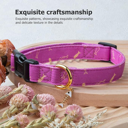 Cotton Handmade Dog Collar Cute and Distinctive Patterns Purple Fish - Image 5