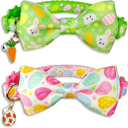 2 Pack Easter Cat Collar with Bowtie Adjustable Cute Kitten Collars by Miiemiu