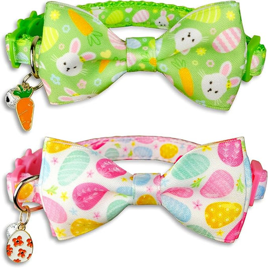 2 Pack Easter Cat Collar with Bowtie Adjustable Cute Kitten Collars by Miiemiu