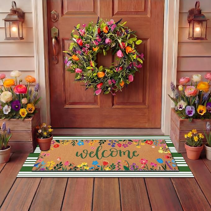 Tinideya 2 Pcs Door Mat Welcome Non Slip Coir Mats Floor Layering Doormats by Tinideya