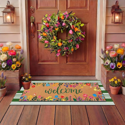 Tinideya 2 Pcs Door Mat Welcome Non Slip Coir Mats Floor Layering Doormats by Tinideya