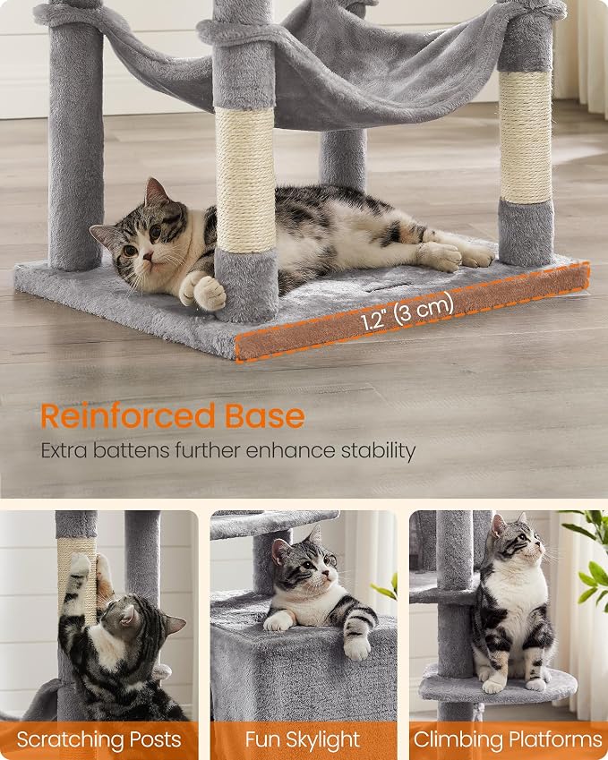 Feandrea Cat Tree, 73.2-Inch Tall Cat Tower, Plush Multi-Level Condo - Image 8