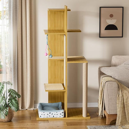 PAKASEPT 65.5" Tall Cat Tree, Cat Bed, Cat Balls, Freestanding Wooden Cat - Image 9