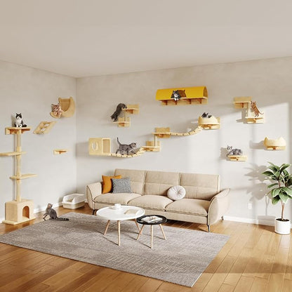 20-in-1 Cat Wall Shelves, Wall Mounted Pet Furniture w/Plush Fabric, Cat by Homiflex