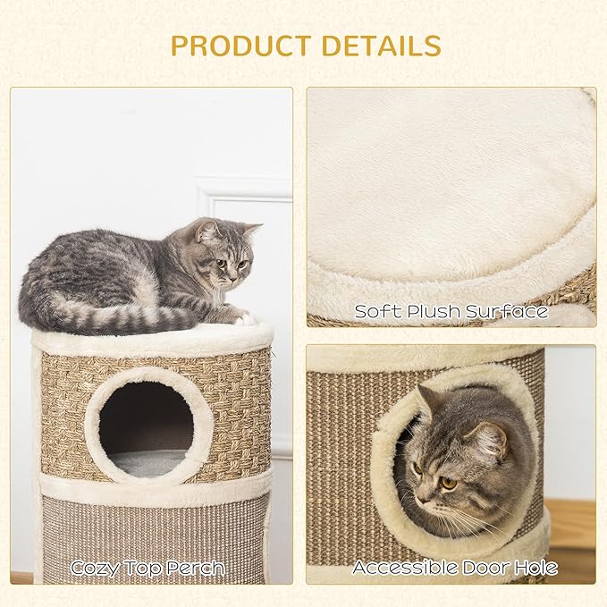 PawHut 28 Inch Cat Condo, 3 Story Cat Hideaway - Image 4