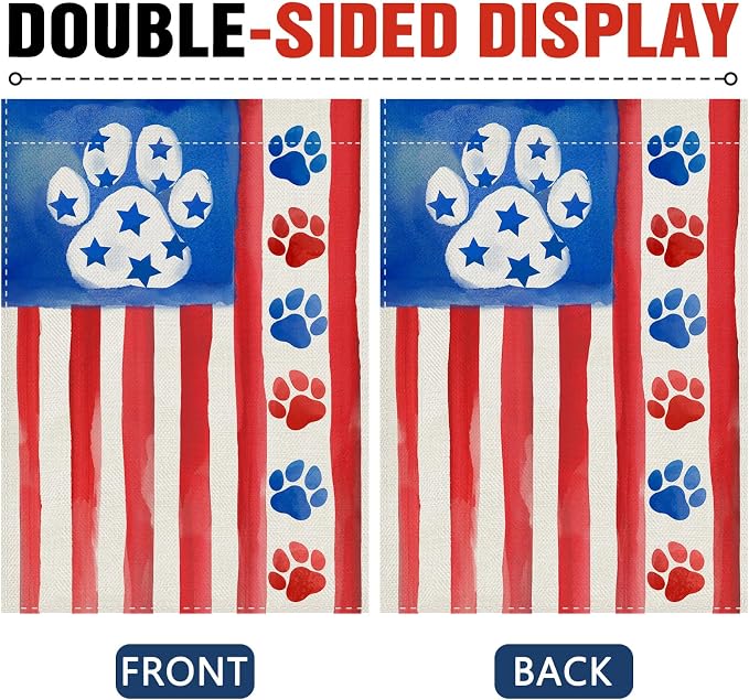 Dyrenson 4th of July Dog Cat Paw Prints 28 x 40 House Flag Double Sided - Image 3