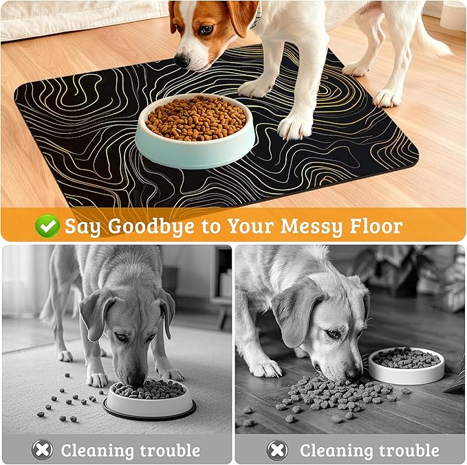 Dog Bowl Mat, Abstract Map Pet Feeding Mat - Image 4