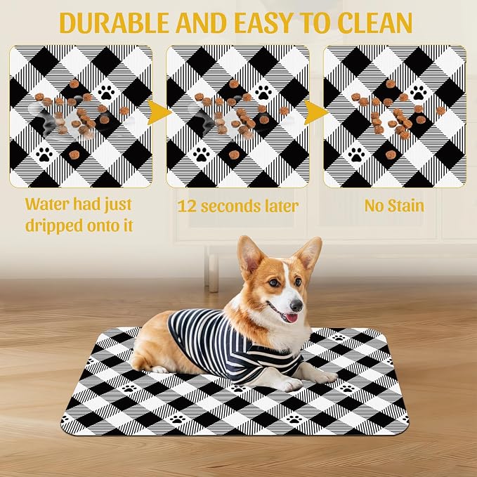 Cat Checked Plaid Dog Cat Food Mat, Absorbent Feeding Mat - Image 5