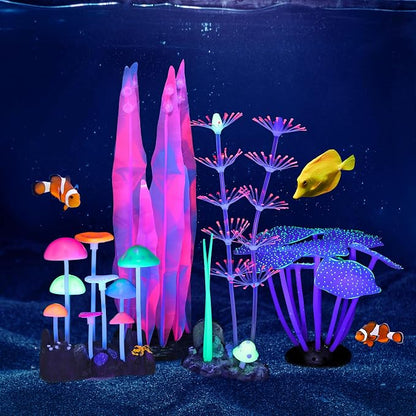 Lpraer 4 Pack Glow Aquarium Decorations Branch Coral Reef Mushroom Seaweed by Lpraer