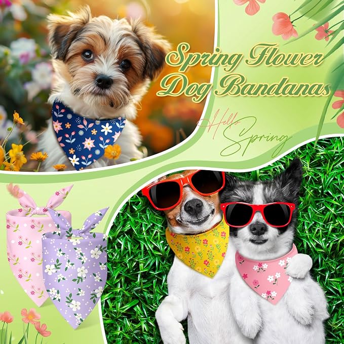 Abbylike 50 Pieces Spring Dog Bandanas Bulk Flower Daisy Sunflower Dog Bandanas - Image 4